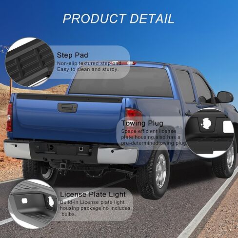 Rear Bumper Assembly W/Step Pad GM1103148 Compatible for 2007-2013 Chevy Silverado 1500 / GMC Sierra 1500 W/Parking Sensor Holes Complete Steel Standard Back Bumpers -Chrome in Saudi Arabia
