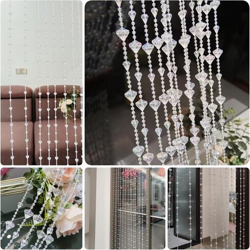 AVE Splited Startain Mostainways Acrylic Hanging Door Beads String Streains Tassel Room Divider Decord Decord for Doorwway Window Room Wedding 053dzs (شفاف لامع) in Kuwait