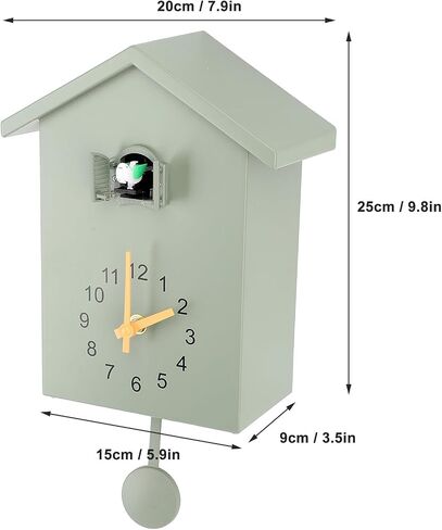 Cuckoo Wall Clock, Cuckoo Bird Voice Call Nordic Style Bird House Pendulum Wall Clock Birdhouse Clock Timed Alarm Clock for Office Bedroom Living Room (Green, Approx. 20x25x9cm / 7.9x9.8x3.5in) in Saudi Arabia