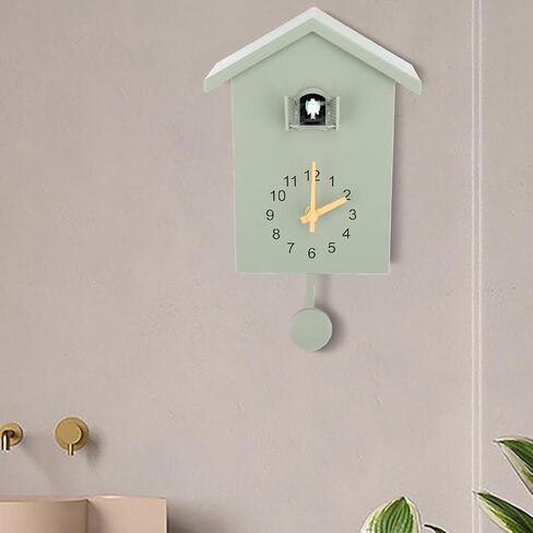 Cuckoo Wall Clock, Cuckoo Bird Voice Call Nordic Style Bird House Pendulum Wall Clock Birdhouse Clock Timed Alarm Clock for Office Bedroom Living Room (Green, Approx. 20x25x9cm / 7.9x9.8x3.5in) in Saudi Arabia
