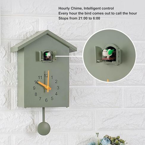 Cuckoo Wall Clock, Cuckoo Bird Voice Call Nordic Style Bird House Pendulum Wall Clock Birdhouse Clock Timed Alarm Clock for Office Bedroom Living Room (Green, Approx. 20x25x9cm / 7.9x9.8x3.5in) in Saudi Arabia