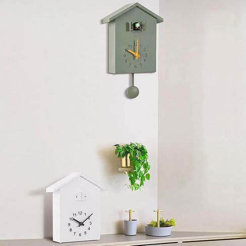 Cuckoo Wall Clock, Cuckoo Bird Voice Call Nordic Style Bird House Pendulum Wall Clock Birdhouse Clock Timed Alarm Clock for Office Bedroom Living Room (Green, Approx. 20x25x9cm / 7.9x9.8x3.5in) in Saudi Arabia