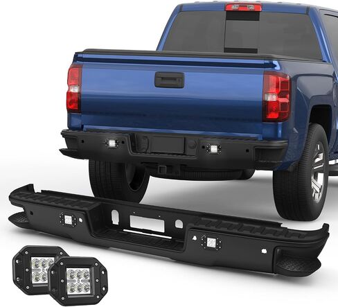 Rear Bumper Assembly W/Step Pad GM1103148 Compatible for 2007-2013 Chevy Silverado 1500 / GMC Sierra 1500 W/Parking Sensor Holes Complete Steel Standard Back Bumpers -Chrome in Saudi Arabia
