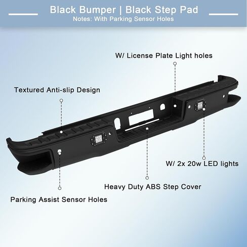 Rear Bumper Assembly W/Step Pad GM1103148 Compatible for 2007-2013 Chevy Silverado 1500 / GMC Sierra 1500 W/Parking Sensor Holes Complete Steel Standard Back Bumpers -Chrome in Saudi Arabia