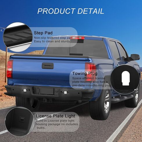 Rear Bumper Assembly W/Step Pad GM1103148 Compatible for 2007-2013 Chevy Silverado 1500 / GMC Sierra 1500 W/Parking Sensor Holes Complete Steel Standard Back Bumpers -Chrome in Saudi Arabia