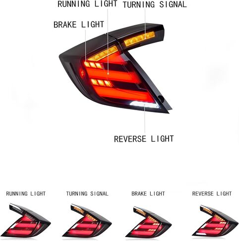 LED Rear Bumper Light For 2016 2017 2018 2019 2020 2021 Honda Civic LX EX Touring Sedan Tail Bumper Break & Fog Lights With Dynamic Sequential Turn Signal(Black Lens) in Saudi Arabia
