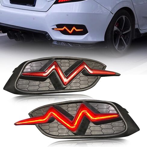 LED Rear Bumper Light For 2016 2017 2018 2019 2020 2021 Honda Civic LX EX Touring Sedan Tail Bumper Break & Fog Lights With Dynamic Sequential Turn Signal(Black Lens) in Saudi Arabia