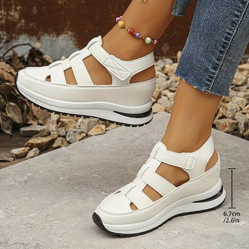 Womens Soft Sole Platform Sandals, Round Toe Comfortable Casual Walking Shoes, Hollow Wedge Breathable Sandals in Saudi Arabia