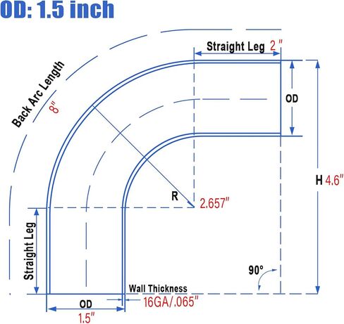 2.5 Inch 90 Degree Elbow Stainless Mandrel Bend Elbow - 2" Leg- 14GA/. 078" Wall - Thickned 2mm SS304 Stainless Steel Exhaust Piping Tip for Automotive Exhaust (OD: 2.5 ") in Saudi Arabia