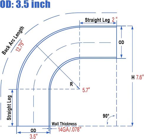 2.5 Inch 90 Degree Elbow Stainless Mandrel Bend Elbow - 2" Leg- 14GA/. 078" Wall - Thickned 2mm SS304 Stainless Steel Exhaust Piping Tip for Automotive Exhaust (OD: 2.5 ") in Saudi Arabia