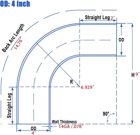 2.5 Inch 90 Degree Elbow Stainless Mandrel Bend Elbow - 2" Leg- 14GA/. 078" Wall - Thickned 2mm SS304 Stainless Steel Exhaust Piping Tip for Automotive Exhaust (OD: 2.5 ") in Saudi Arabia