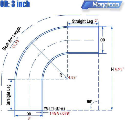 2.5 Inch 90 Degree Elbow Stainless Mandrel Bend Elbow - 2" Leg- 14GA/. 078" Wall - Thickned 2mm SS304 Stainless Steel Exhaust Piping Tip for Automotive Exhaust (OD: 2.5 ") in Saudi Arabia