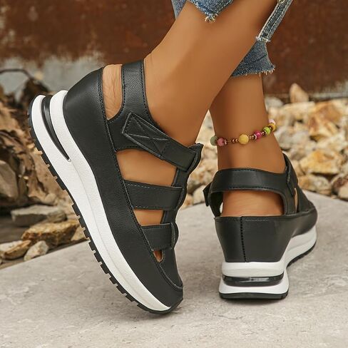 Womens Soft Sole Platform Sandals, Round Toe Comfortable Casual Walking Shoes, Hollow Wedge Breathable Sandals in Saudi Arabia