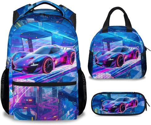 Boys Backpack Set, School Back Pack with Lunch Box, Racing Car Backpack for Kids Ages 6-8, 17 Inch Toddler Schoolbag with Large Capacity in Saudi Arabia