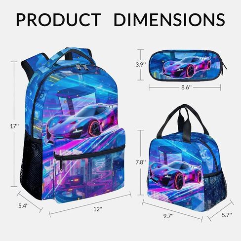 Boys Backpack Set, School Back Pack with Lunch Box, Racing Car Backpack for Kids Ages 6-8, 17 Inch Toddler Schoolbag with Large Capacity in Saudi Arabia