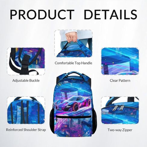 Boys Backpack Set, School Back Pack with Lunch Box, Racing Car Backpack for Kids Ages 6-8, 17 Inch Toddler Schoolbag with Large Capacity in Saudi Arabia