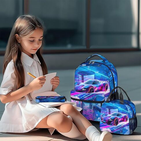 Boys Backpack Set, School Back Pack with Lunch Box, Racing Car Backpack for Kids Ages 6-8, 17 Inch Toddler Schoolbag with Large Capacity in Saudi Arabia