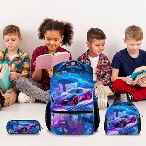Boys Backpack Set, School Back Pack with Lunch Box, Racing Car Backpack for Kids Ages 6-8, 17 Inch Toddler Schoolbag with Large Capacity in Saudi Arabia