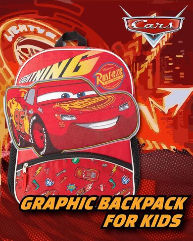 سريع للأمام سيارات Lightning McQueen Kids Backpack - 16 بوصة ثلاثية الأبعاد حقيبة الكتب في مرحلة ما قبل المدرسة الابتدائية للفتيات والمدرسة الأولاد والسيارات الأحمر in Kuwait