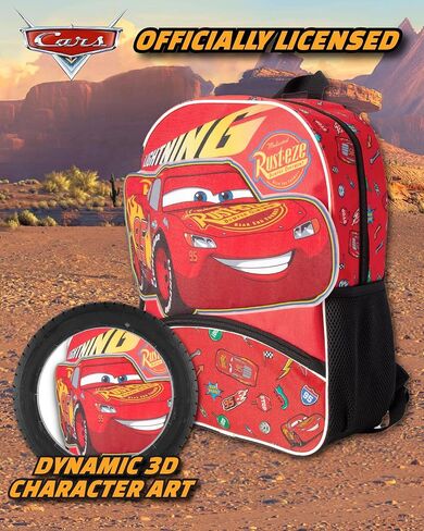 سريع للأمام سيارات Lightning McQueen Kids Backpack - 16 بوصة ثلاثية الأبعاد حقيبة الكتب في مرحلة ما قبل المدرسة الابتدائية للفتيات والمدرسة الأولاد والسيارات الأحمر in Kuwait