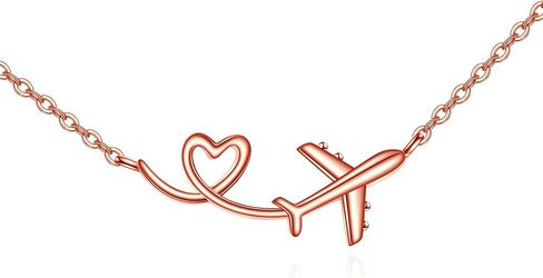URONE Airplane Necklace 925 Sterling Silver Heart Airplane Pendant Aircraft Jewelry Gifts for Women Men in Saudi Arabia