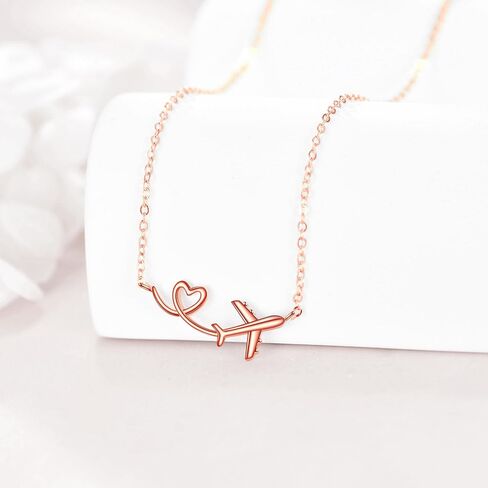 URONE Airplane Necklace 925 Sterling Silver Heart Airplane Pendant Aircraft Jewelry Gifts for Women Men in Saudi Arabia