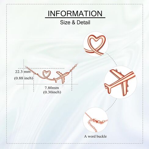 URONE Airplane Necklace 925 Sterling Silver Heart Airplane Pendant Aircraft Jewelry Gifts for Women Men in Saudi Arabia