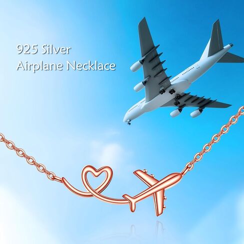URONE Airplane Necklace 925 Sterling Silver Heart Airplane Pendant Aircraft Jewelry Gifts for Women Men in Saudi Arabia