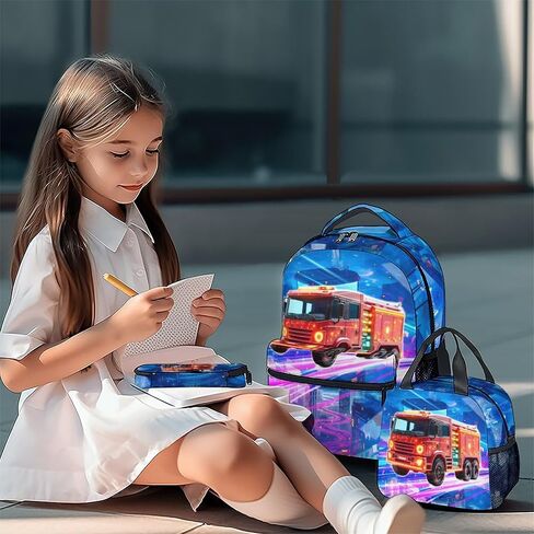 Boys Backpack Set, School Back Pack with Lunch Box, Racing Car Backpack for Kids Ages 6-8, 17 Inch Toddler Schoolbag with Large Capacity in Saudi Arabia