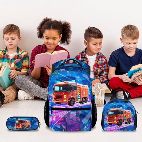 Boys Backpack Set, School Back Pack with Lunch Box, Racing Car Backpack for Kids Ages 6-8, 17 Inch Toddler Schoolbag with Large Capacity in Saudi Arabia