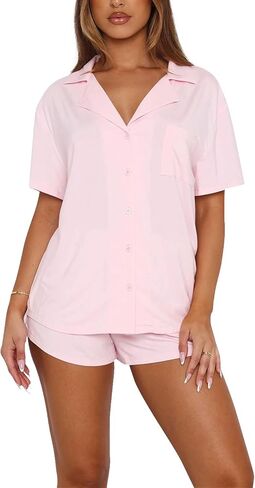 مجموعات صالة للنساء مجموعات بيجاما 2 قطعة قصيرة الأكمام زر أسفل ناعم PJS المرأة pajamas pajamas in Saudi Arabia