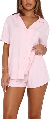 مجموعات صالة للنساء مجموعات بيجاما 2 قطعة قصيرة الأكمام زر أسفل ناعم PJS المرأة pajamas pajamas in Saudi Arabia