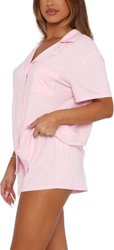 مجموعات صالة للنساء مجموعات بيجاما 2 قطعة قصيرة الأكمام زر أسفل ناعم PJS المرأة pajamas pajamas in Saudi Arabia