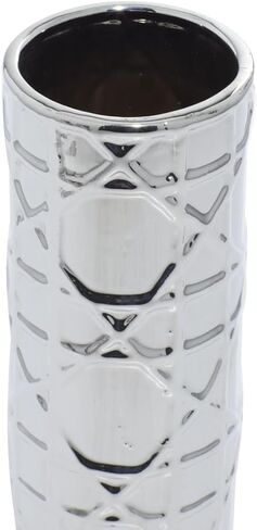 Deco 79 Ceramic Decorative Vase Centerpiece Vases with Varying Patterns, set of 3 Flower Vases for Home Decoration 4" x 4" x 12", Silver in Saudi Arabia