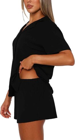 مجموعات صالة للنساء مجموعات بيجاما 2 قطعة قصيرة الأكمام زر أسفل ناعم PJS المرأة pajamas pajamas in Kuwait