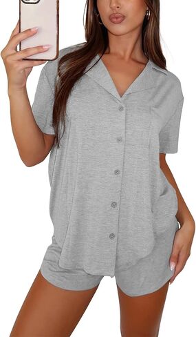 مجموعات صالة للنساء مجموعات بيجاما 2 قطعة قصيرة الأكمام زر أسفل ناعم PJS المرأة pajamas pajamas in Kuwait