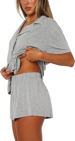 مجموعات صالة للنساء مجموعات بيجاما 2 قطعة قصيرة الأكمام زر أسفل ناعم PJS المرأة pajamas pajamas in Kuwait
