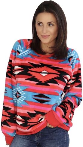 Trailcrest Womens Fleece Comfy Aztec Lounge مجموعة Long Sleeve 2 قطعة Velor Crewneck Pajamas in Saudi Arabia