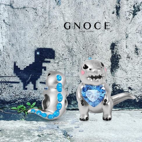 GNOCE Dinosaur Embraces Heart Gemstone Charm Sterling Silver Animal Bead Jewelry Gift For Women Wife Fit Snake Chain Bracelets/Necklace… in Saudi Arabia