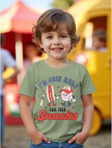 قميص Boy Boy Boy Boy Boy أنا فقط هنا للوجبات الخفيفة T Shirt Funny Hot Dog Graphic Tee Short Summer Tops in Kuwait