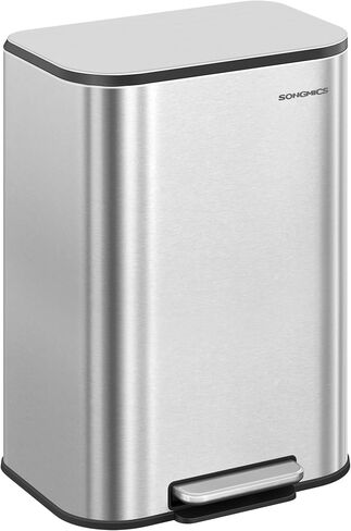 SONGMICS Kitchen Trash Can, 8-Gallon (30 L) Garbage Can with Lid, Stainless Steel, Soft Close and Stays Open, Inner Bucket, Wide Non-Slip Pedal, Metallic Silver ULTB546E01 in Saudi Arabia
