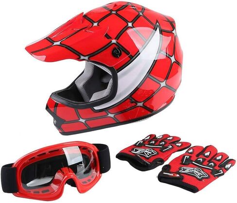 Slmoto Youth Kids Motocross DOT المعتمدة خوذة على الطرق الوعرة خوذة دراجة نارية خوذة دراجة نارية دراجة دراجة موتوكروس ATV وردية الفراشة خوذة+نظارات واقية+قفازات متوسطة in Kuwait