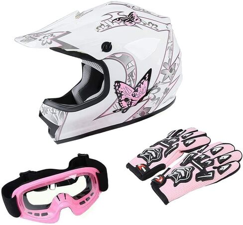 Slmoto Youth Kids Motocross DOT المعتمدة خوذة على الطرق الوعرة خوذة دراجة نارية خوذة دراجة نارية دراجة دراجة موتوكروس ATV وردية الفراشة خوذة+نظارات واقية+قفازات متوسطة in Kuwait