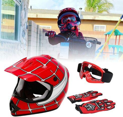 Slmoto Youth Kids Motocross DOT المعتمدة خوذة على الطرق الوعرة خوذة دراجة نارية خوذة دراجة نارية دراجة دراجة موتوكروس ATV وردية الفراشة خوذة+نظارات واقية+قفازات متوسطة in Kuwait