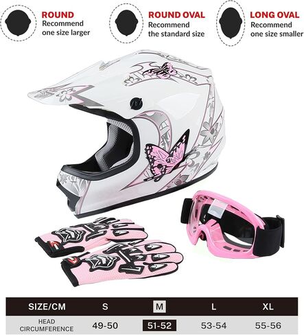 Slmoto Youth Kids Motocross DOT المعتمدة خوذة على الطرق الوعرة خوذة دراجة نارية خوذة دراجة نارية دراجة دراجة موتوكروس ATV وردية الفراشة خوذة+نظارات واقية+قفازات متوسطة in Kuwait