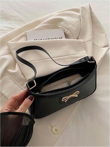 Women's Bowknot Zipper Shoulder Handbag Top Handle Elegant Small Underarm Bags Trendy Purse in Saudi Arabia
