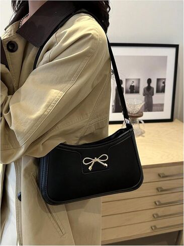 Women's Bowknot Zipper Shoulder Handbag Top Handle Elegant Small Underarm Bags Trendy Purse in Saudi Arabia