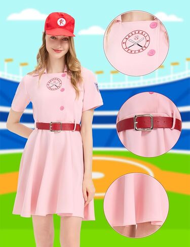 Women Baseball Costume PInk Baseball Dress Women League Costume Uniform Set with Hat Socks Inflatable Baseball Bat in Saudi Arabia