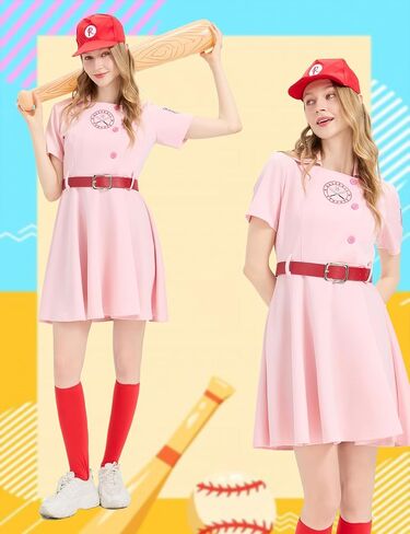 Women Baseball Costume PInk Baseball Dress Women League Costume Uniform Set with Hat Socks Inflatable Baseball Bat in Saudi Arabia
