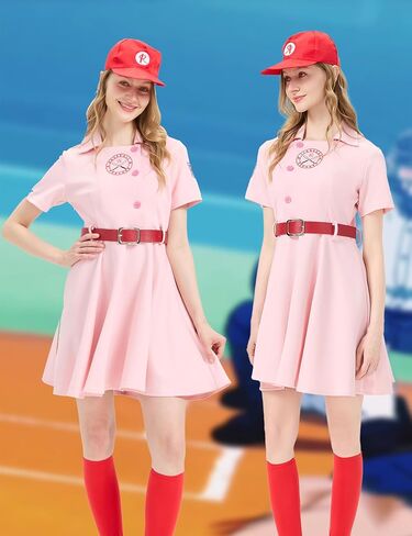 Women Baseball Costume PInk Baseball Dress Women League Costume Uniform Set with Hat Socks Inflatable Baseball Bat in Saudi Arabia